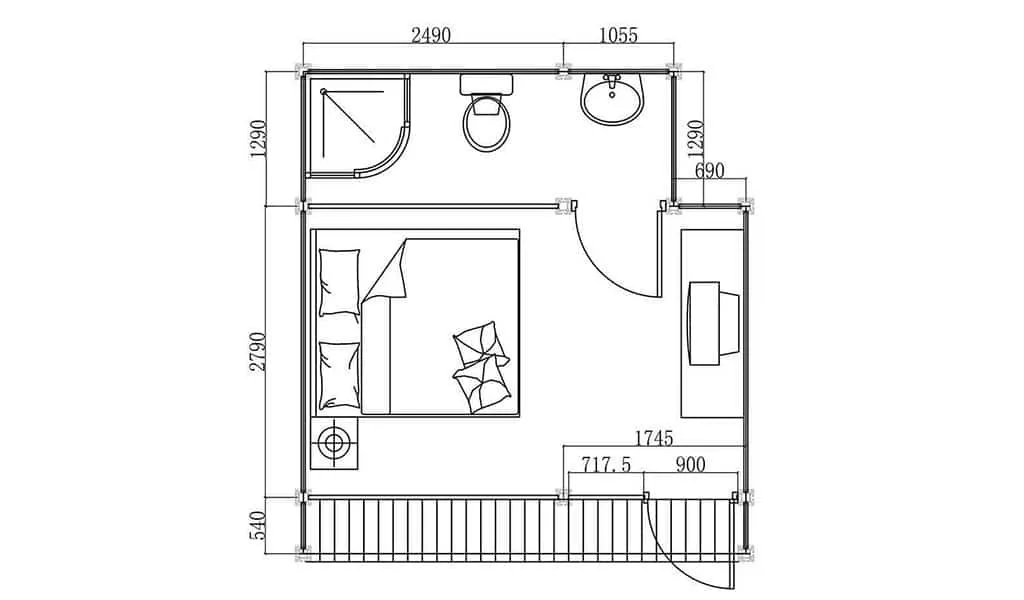 Plan BUNGALOW ÉCO-JARDIN – Bungalow en ossature acier de type studio de 19 m²