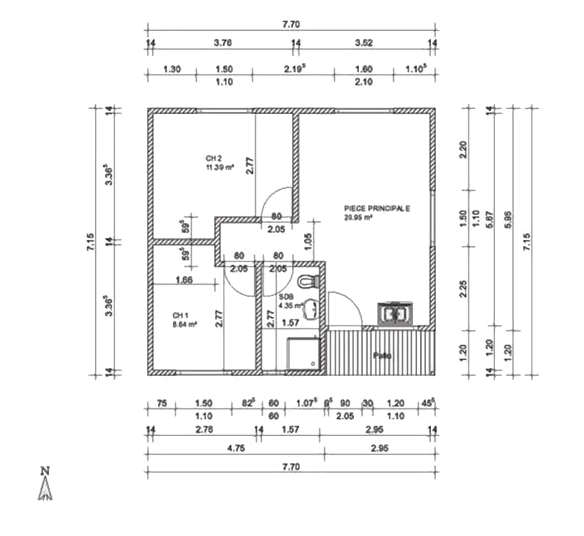 Plan ISABELLE – Villa en ossature acier de type F2/3 de 55 m²