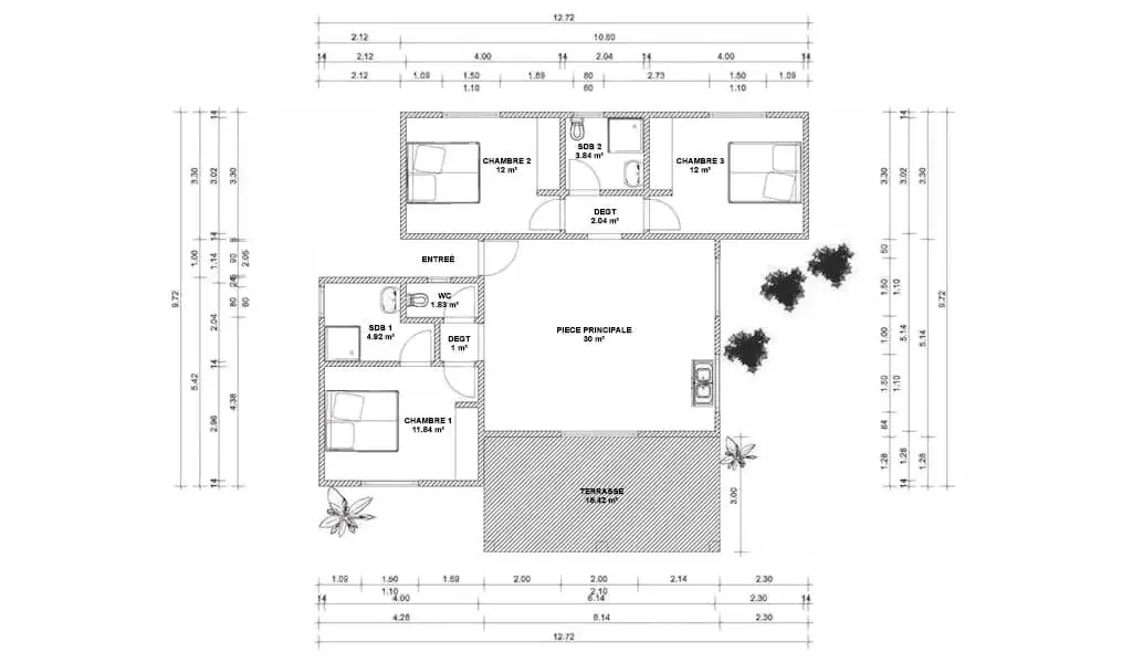 Plan LORA – Maison à ossature métallique de type F4 de 108 m²