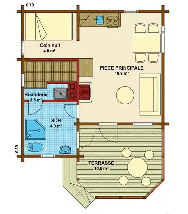 Plan RAIJA – Chalet en bois avec madriers type F2 de 41 m²