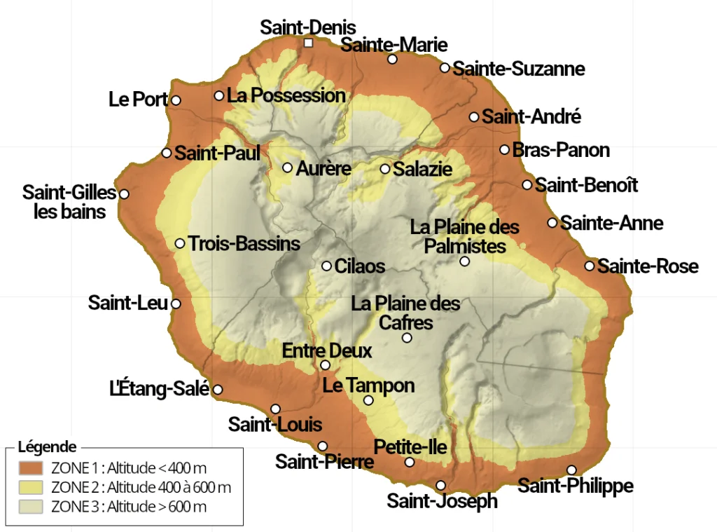 Les 3 zones RTAA DOM à La Réunion