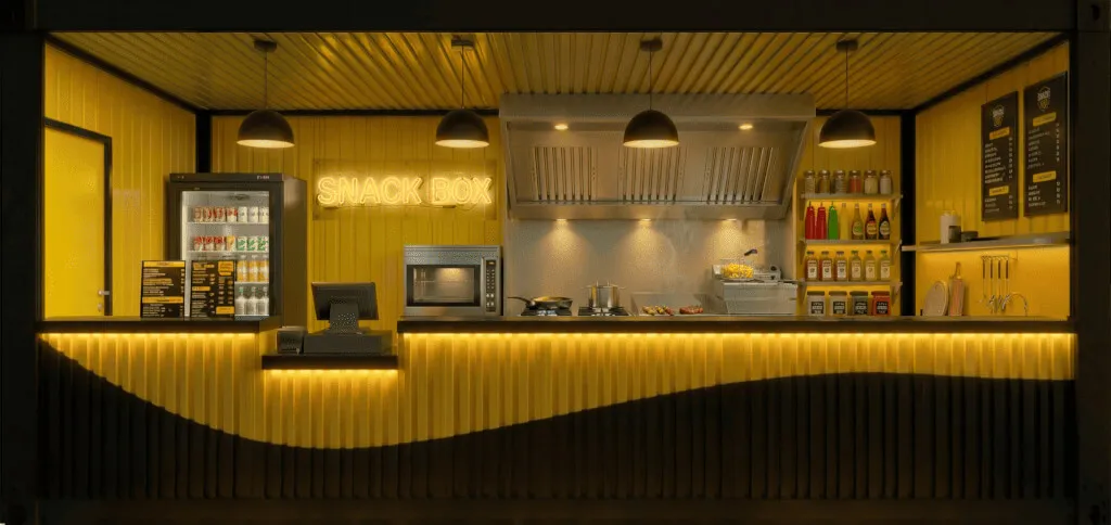 Maison container en kit aménagée en snack bar