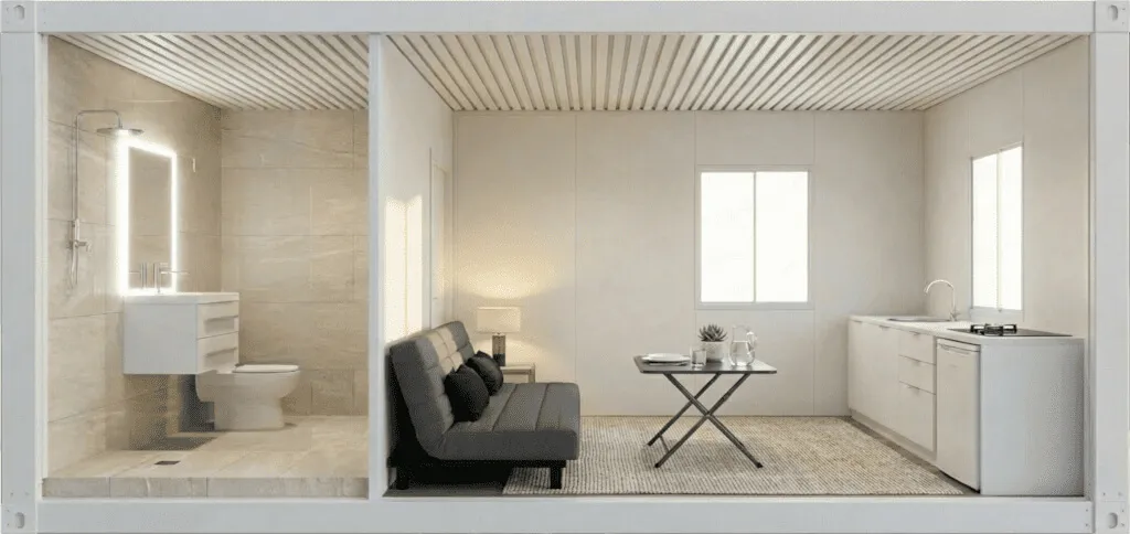Maison container en kit aménagée en studio locatif