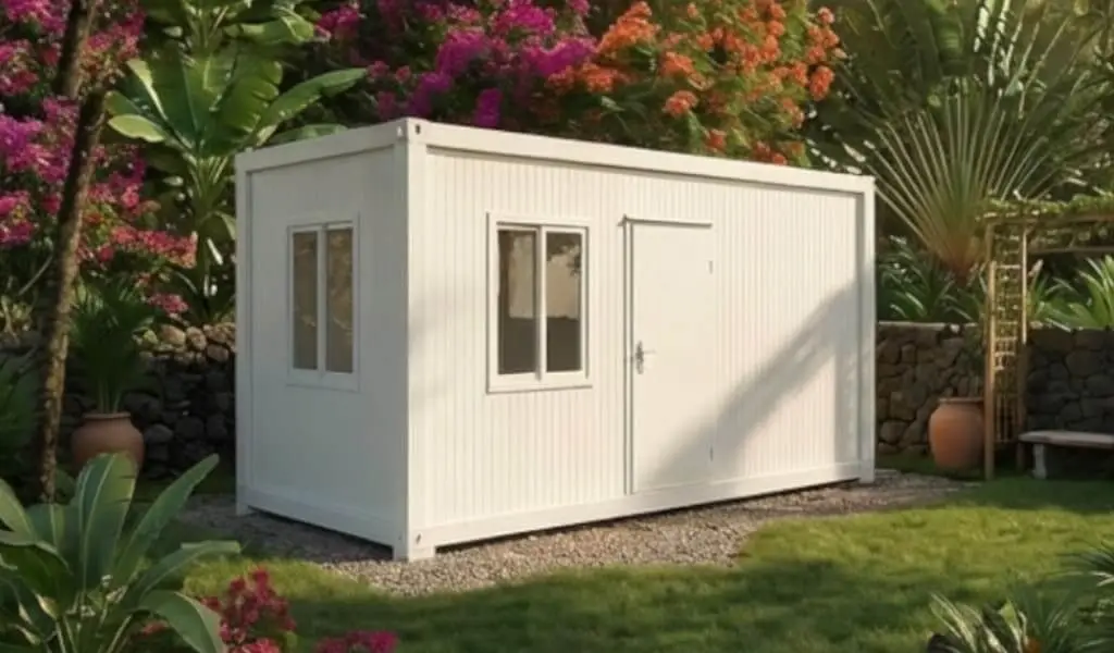 Rendu 3D de la maison container en kit renforcée MAOI 6×3m — bâtiment modulaire en kit à La Réunion